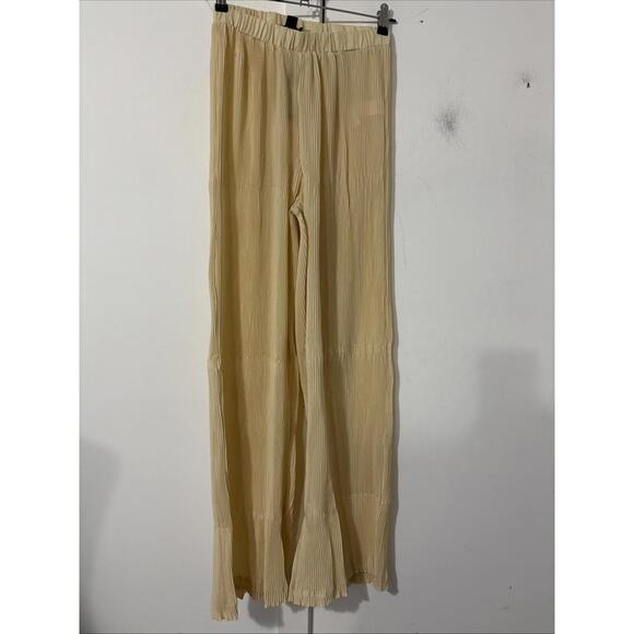 PrettyLittleThing Cream High Waisted Pisse Wide Leg Pants - Size 4 Tall New - Picture 1 of 9